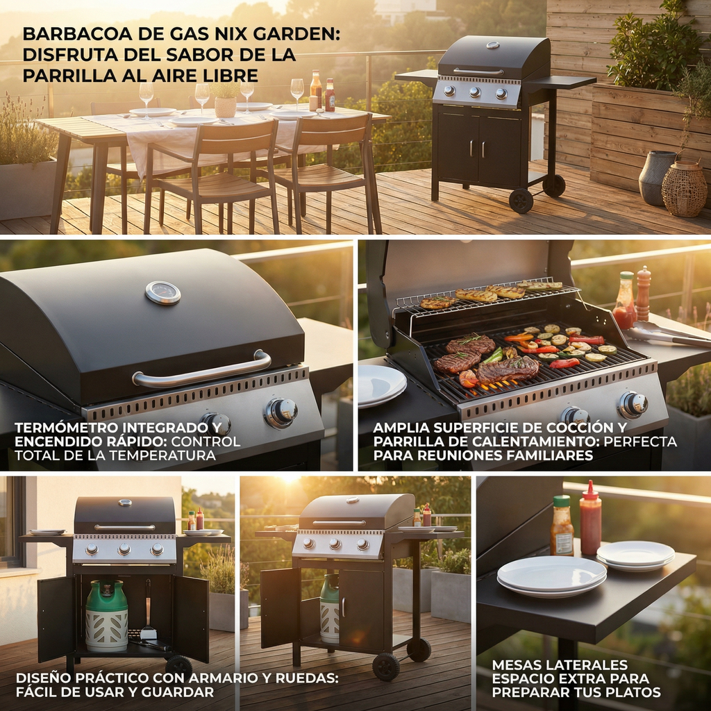 Barbacoa de gas 3 fuegos para jardín y terraza