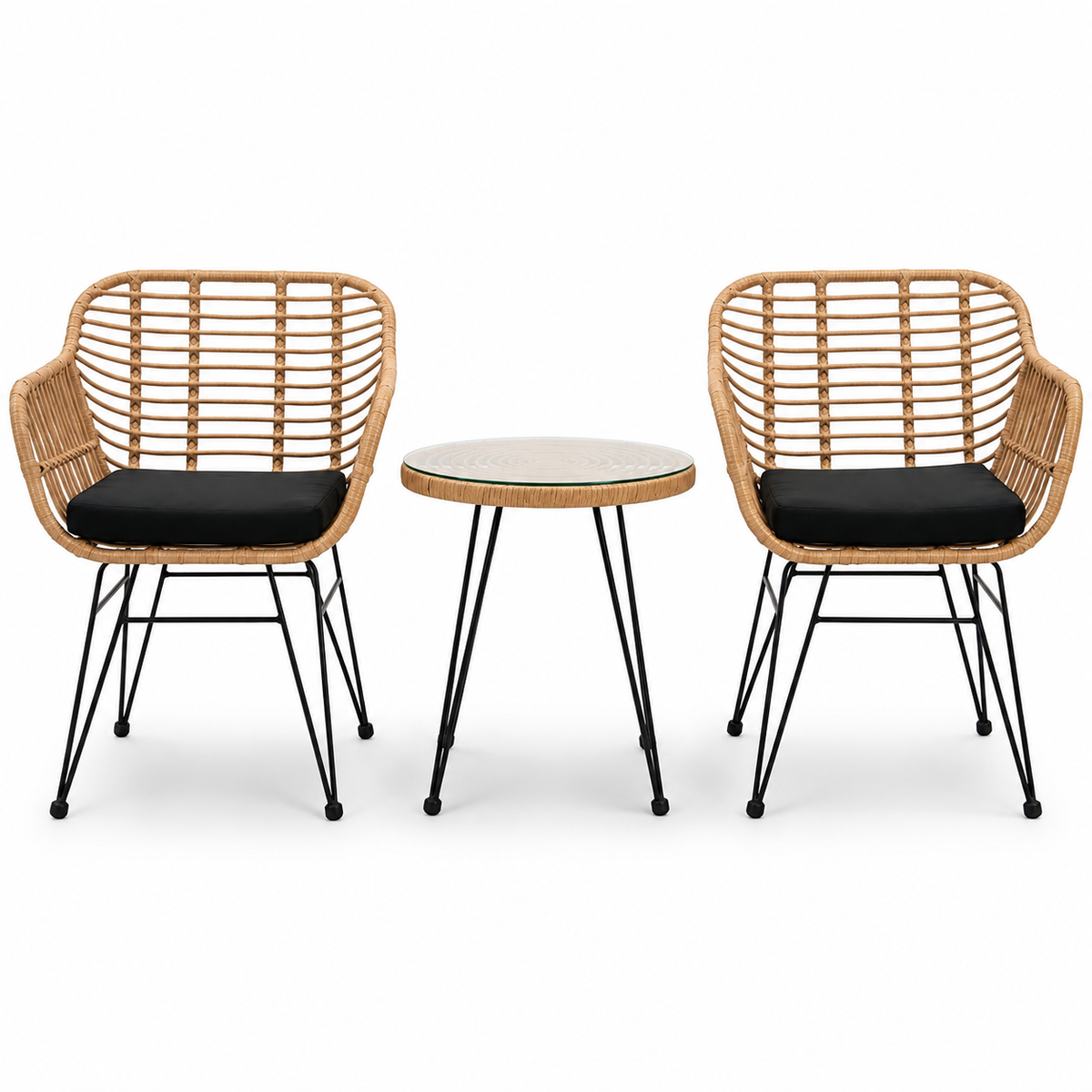 Conjunto Jardim Ráfia com 2 Poltronas e Mesa Redonda para Terraço e Varanda