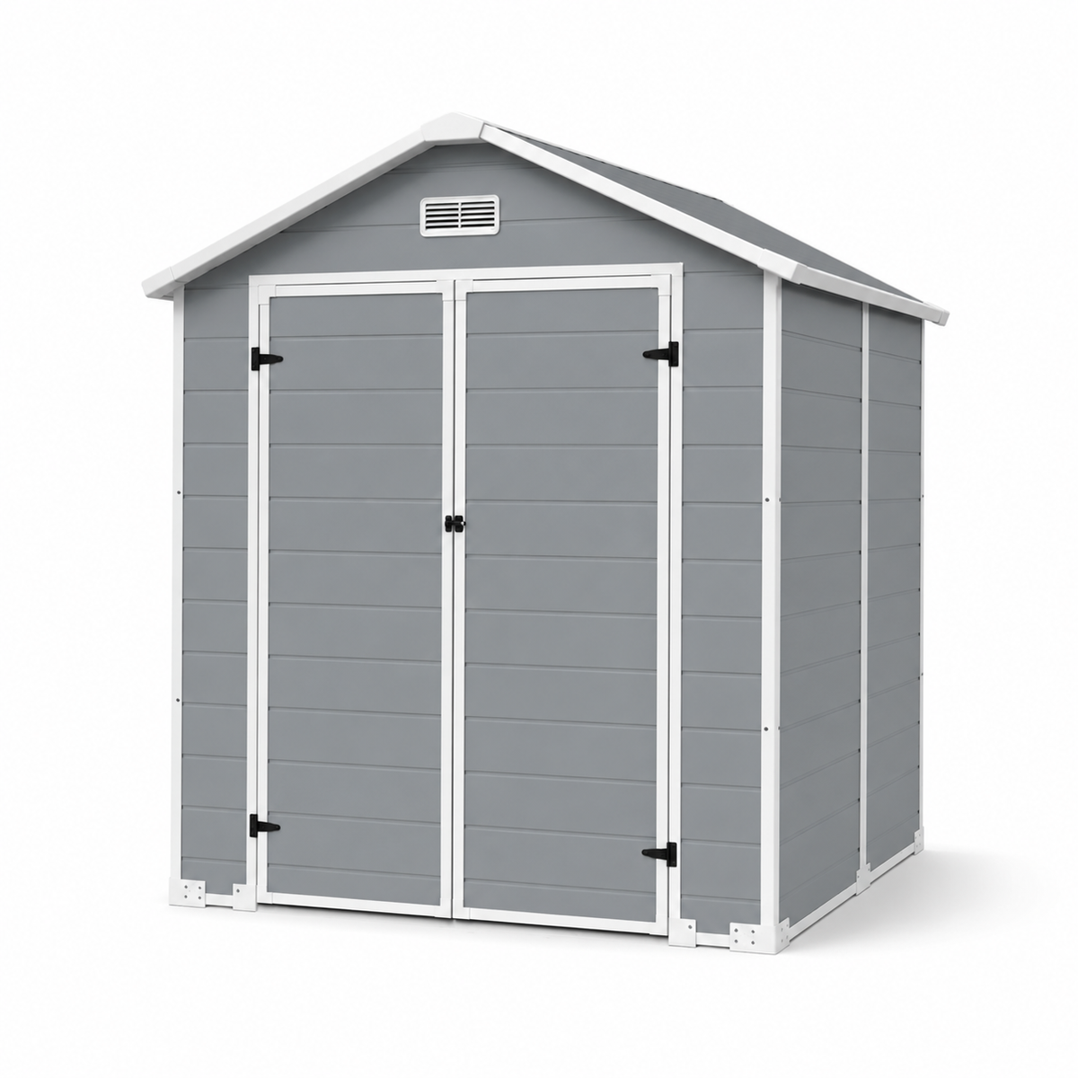 Caseta de jardín grande de resina 6x4" con doble puerta, ventana y ventilación integrada