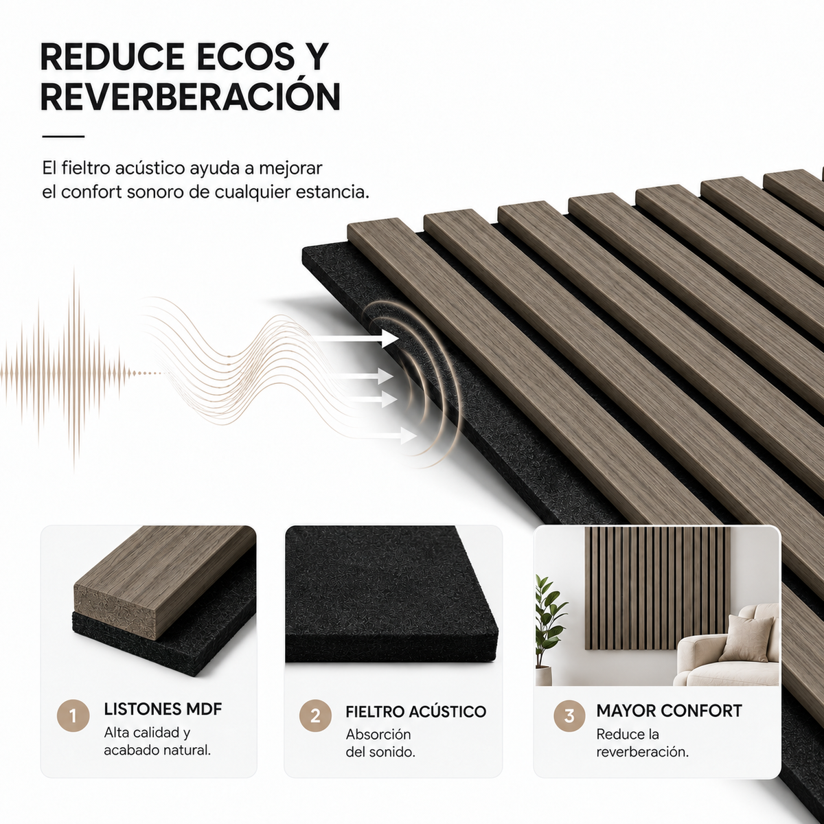 Panneau acoustique MDF effet bois avec feutre 240x60 cm