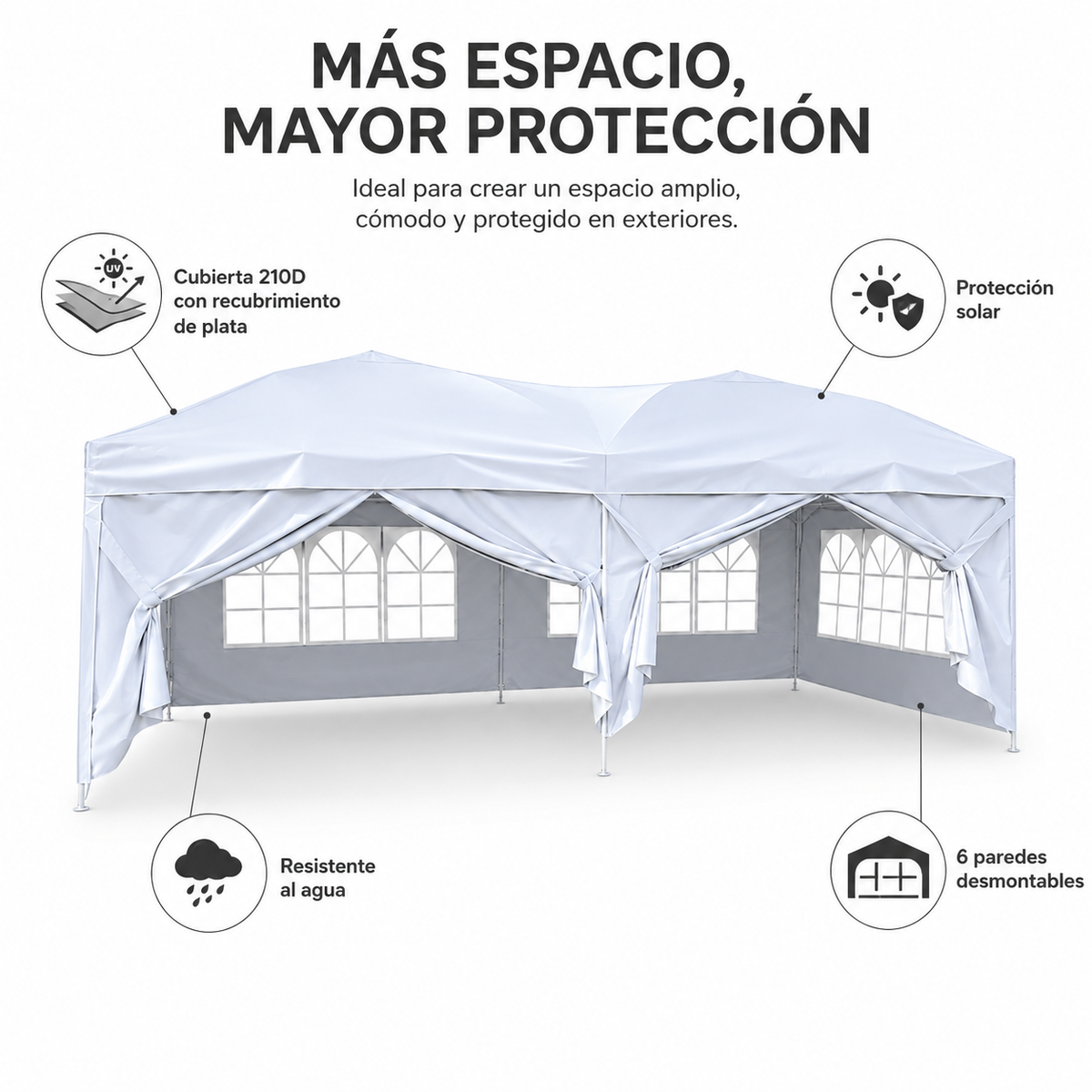 Carpa Plegable 6x3 M Con 6 Paredes Y Estructura Reforzada