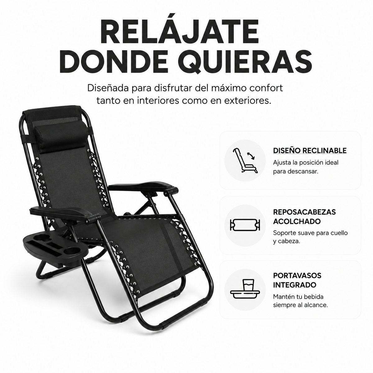 Pack 2 Tumbonas Plegables Playa Negra Con Portavasos