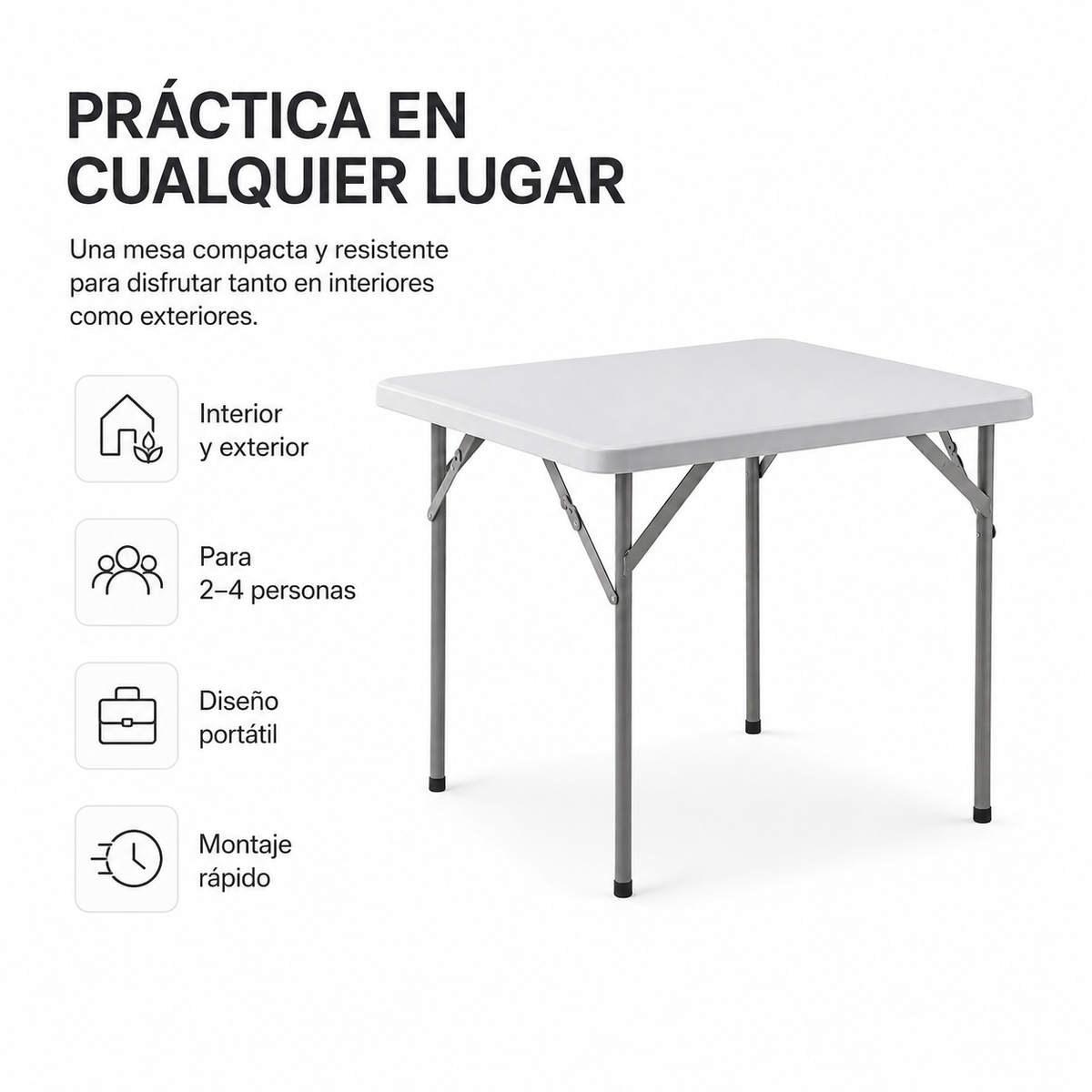 Tavolo Pieghevole Portatile 84x84x74 Cm Bianco