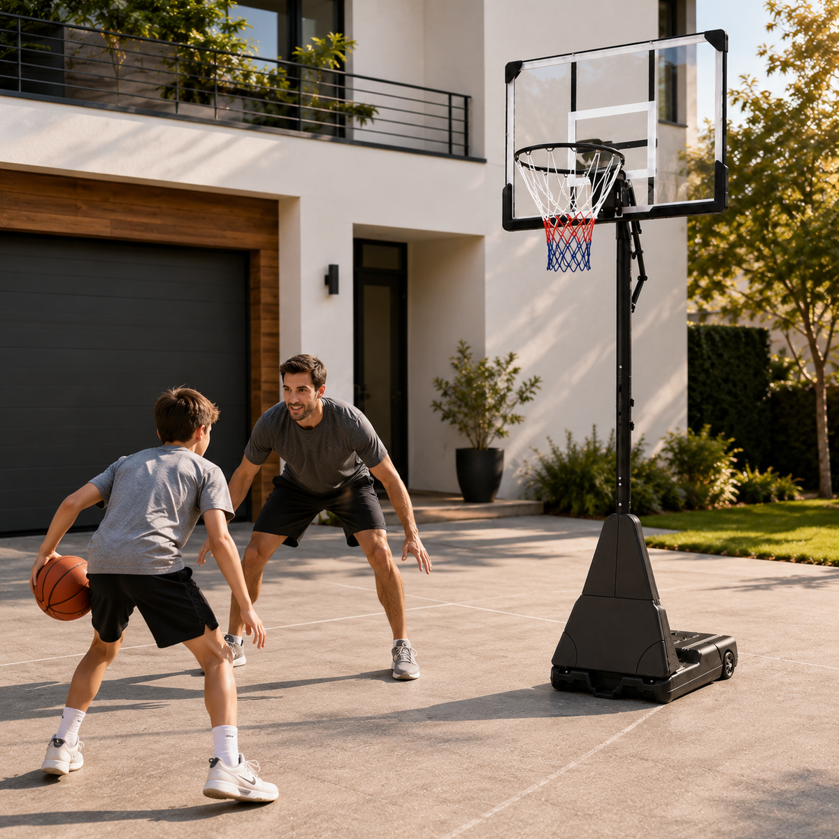 Tabela de basquetebol exterior regulável 2,45-3,1 m com rodas