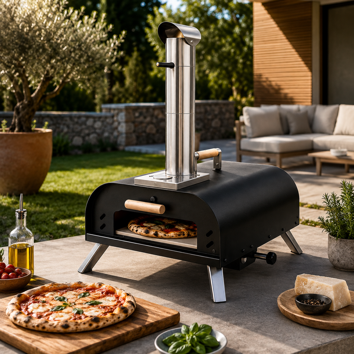 Horno De Pizza Portátil A Carbón Con Chimenea Y Termómetro Integrado