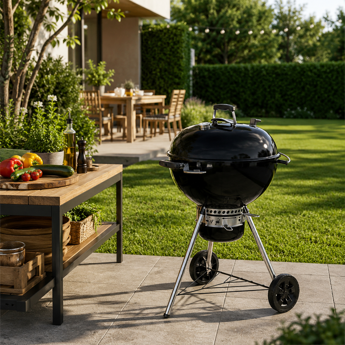 Tragbarer runder Holzkohlegrill mit Deckel