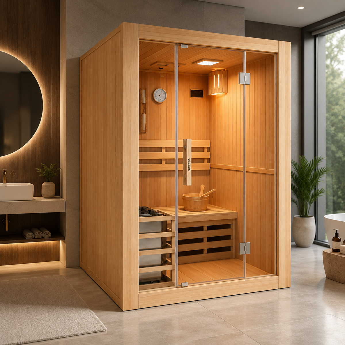 Finnische Sauna für 3 Personen aus kanadischem Hemlock-Holz