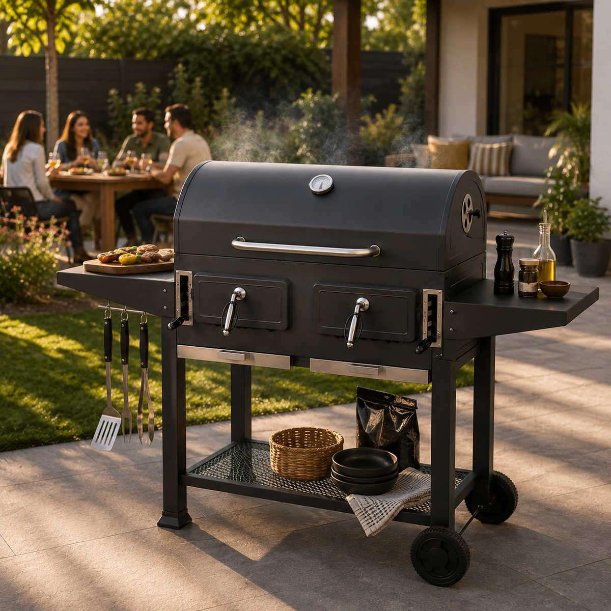 Barbecue a carbone a doppia camera con ventilazione regolabile