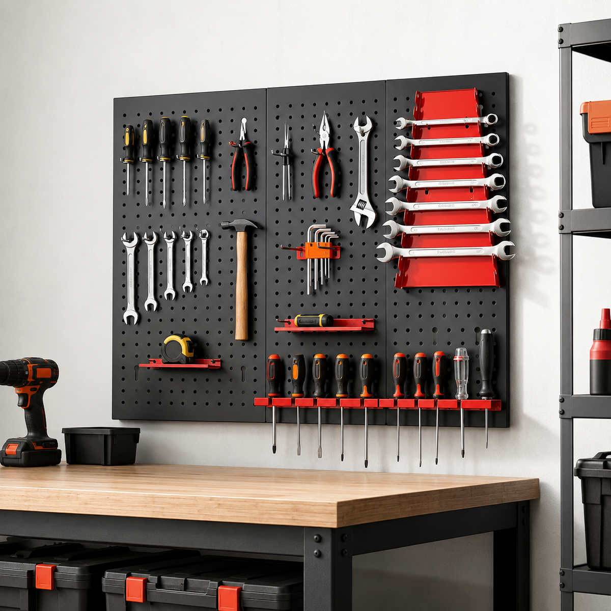 Metall-Organizer-Panel für Werkzeuge mit Haken und Halterungen