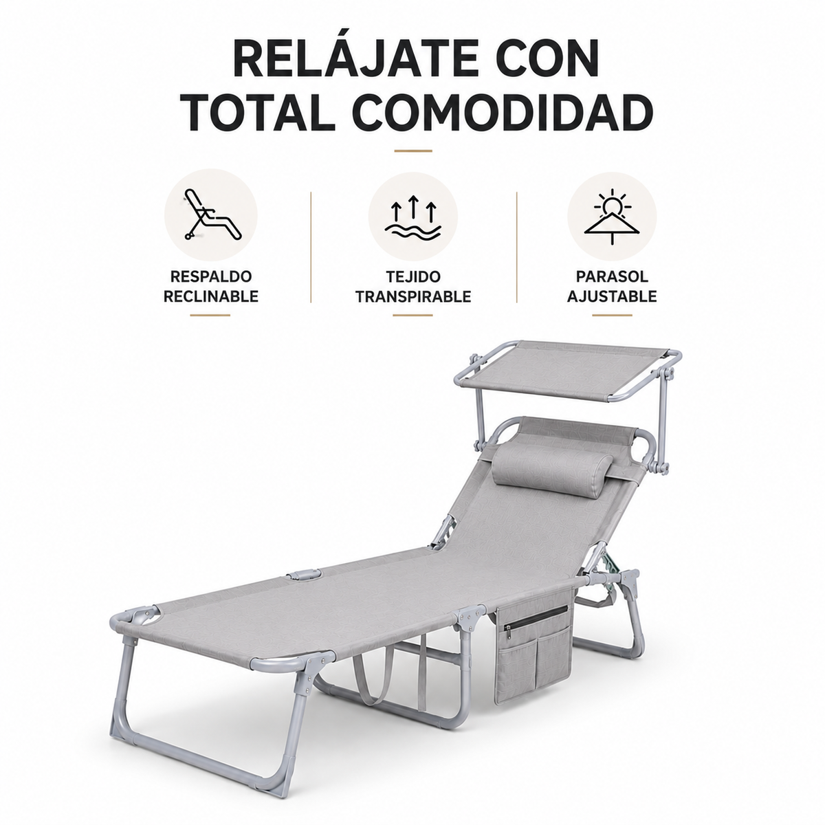Pack 2 Espreguiçadeiras Dobráveis com Guarda-sol Ajustável para Jardim e Praia