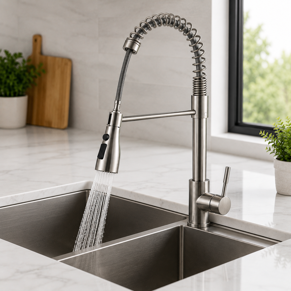 Grifo De Cocina Extraíble 360 Grados Con Ducha Extensible Acero Inoxidable