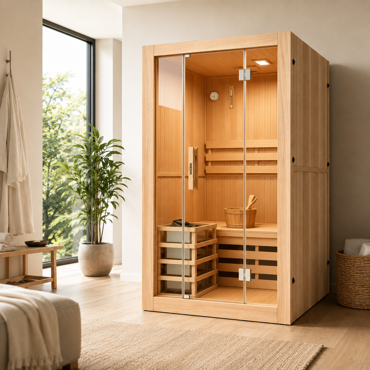 Finnische Sauna für 2 Personen aus kanadischem Hemlock-Holz