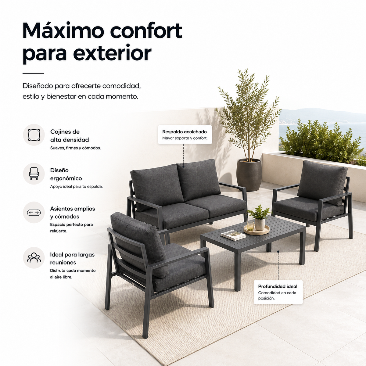 Conjunto de Jardín Antracita 4 Piezas