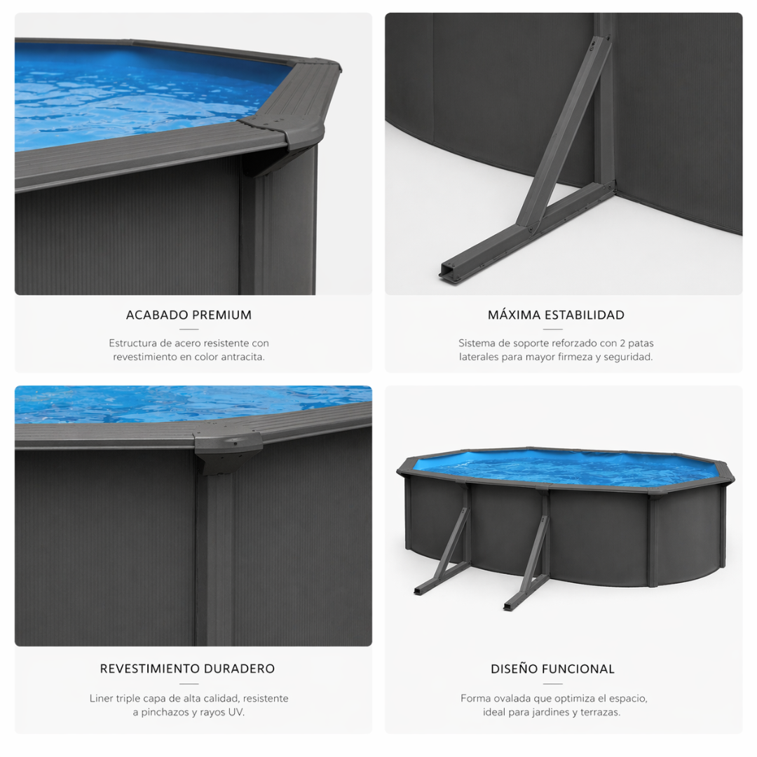 Piscina elevada sin obra de acero ovalada antracita