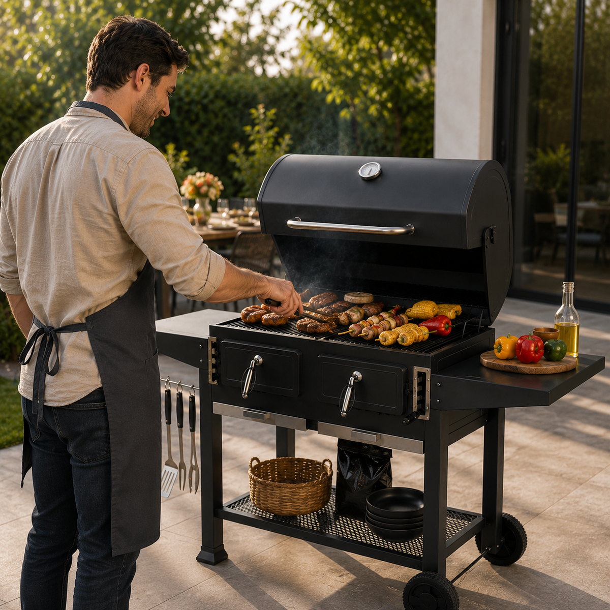 Barbecue a carbone a doppia camera con ventilazione regolabile