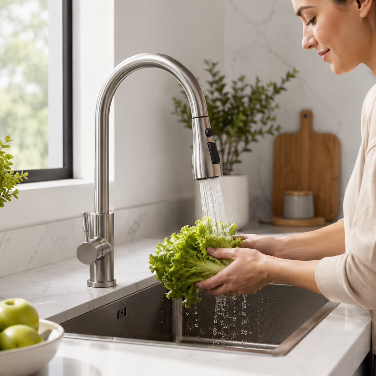 Rubinetto da Cucina Estraibile a 360 Gradi in Acciaio Inox