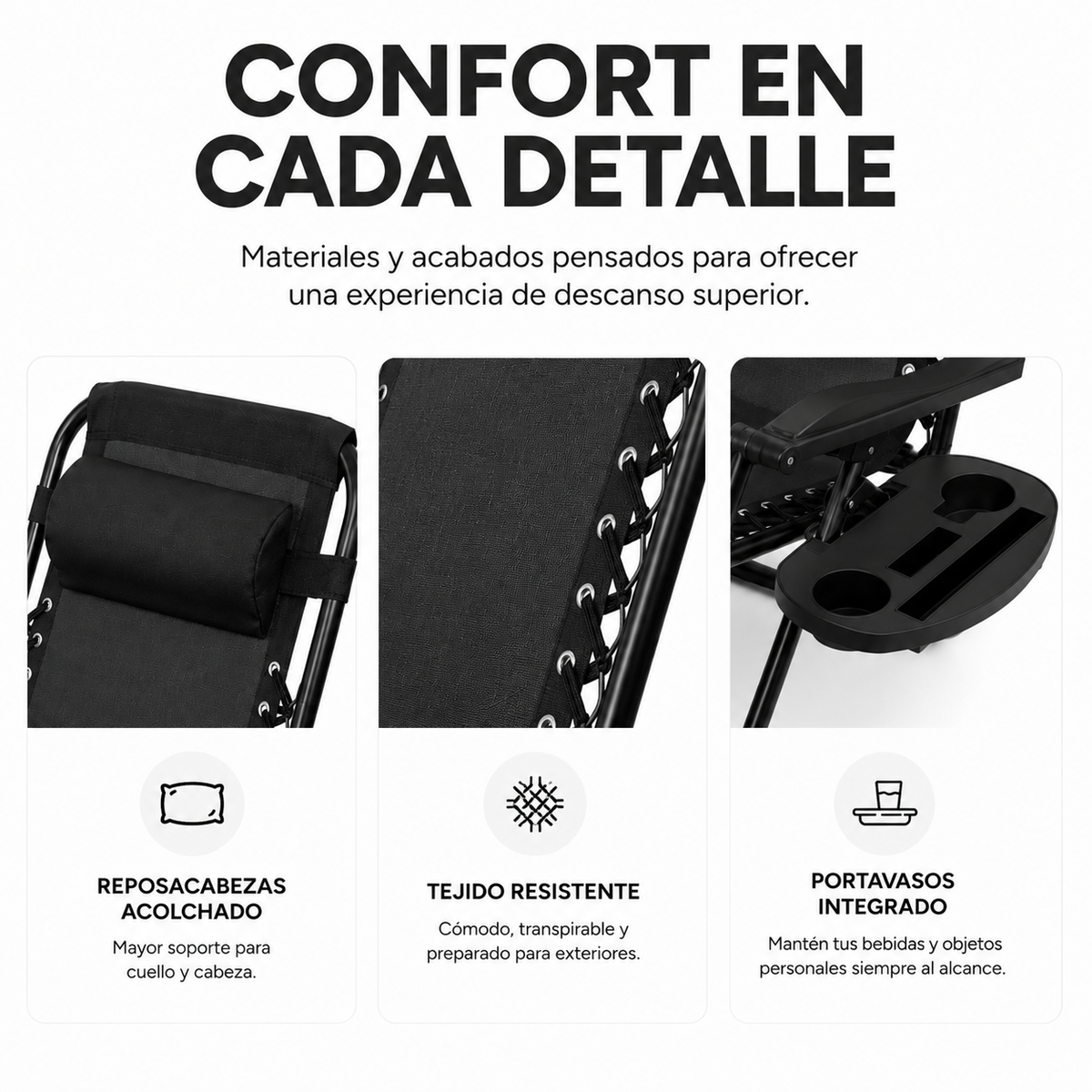 Pack 2 Tumbonas Plegables Playa Negra Con Portavasos