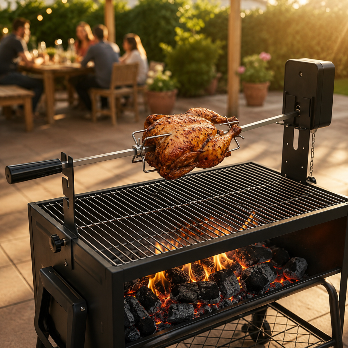 Drehbarer Grillspieß-Kit mit Motor und Edelstahlachse für Barbecue