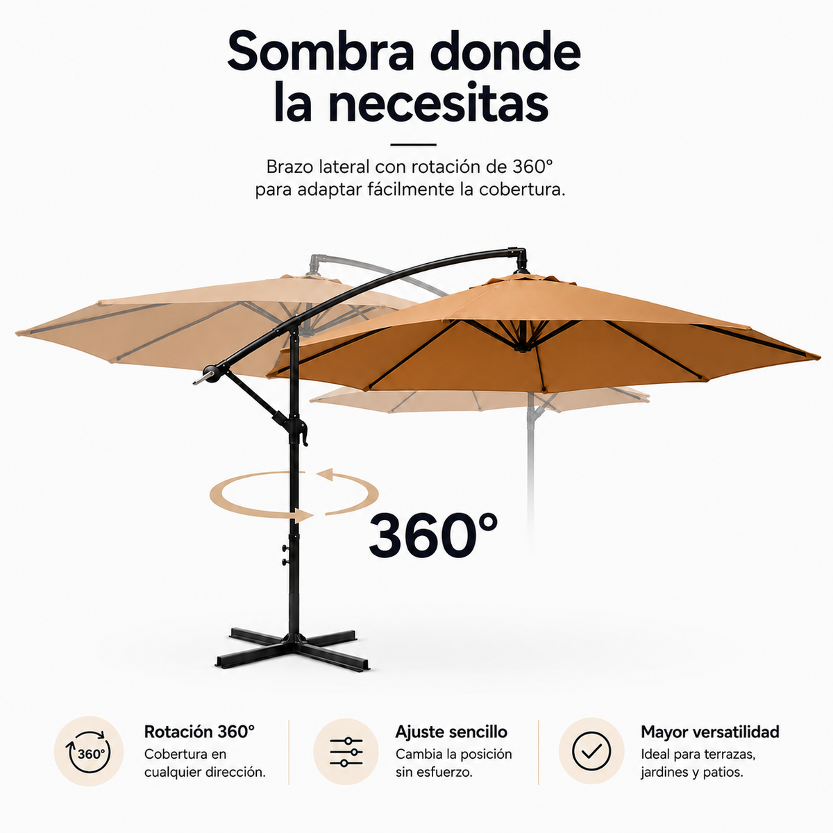 Sombrilla Lateral 3 metros De Jardín Inclinable 360° Color Kaki