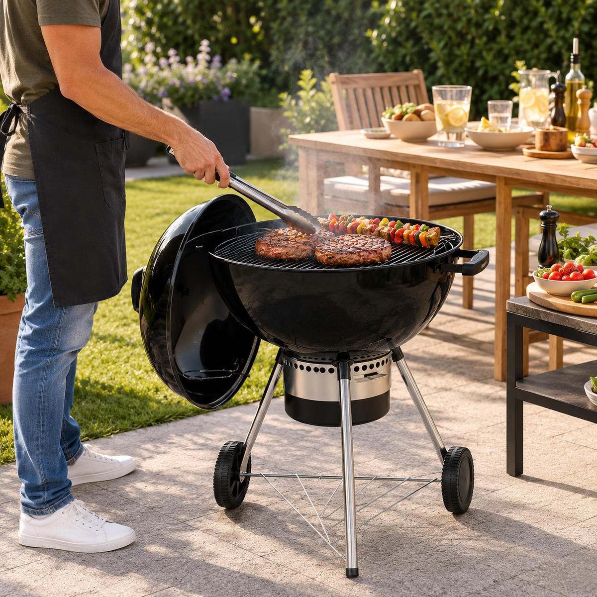 Tragbarer runder Holzkohlegrill mit Deckel