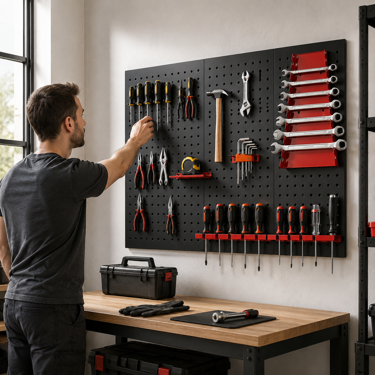 Metall-Organizer-Panel für Werkzeuge mit Haken und Halterungen