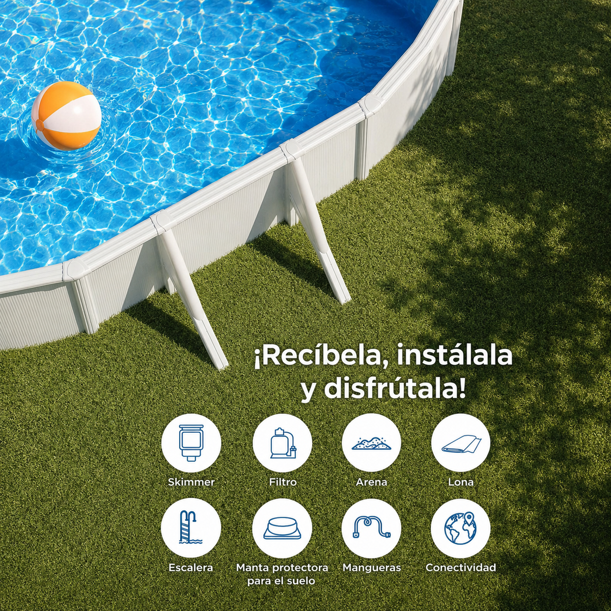 Piscine hors sol Gre Wet ovale tôle blanche avec filtreur