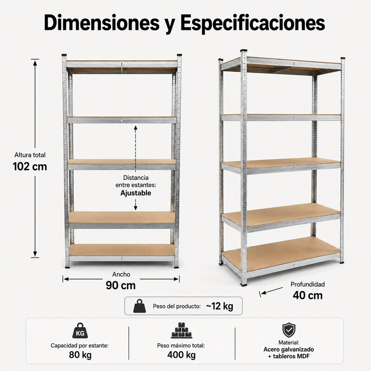 Estante Metálico Galvanizado 180x90x40 cm 5 Prateleiras Reforçadas