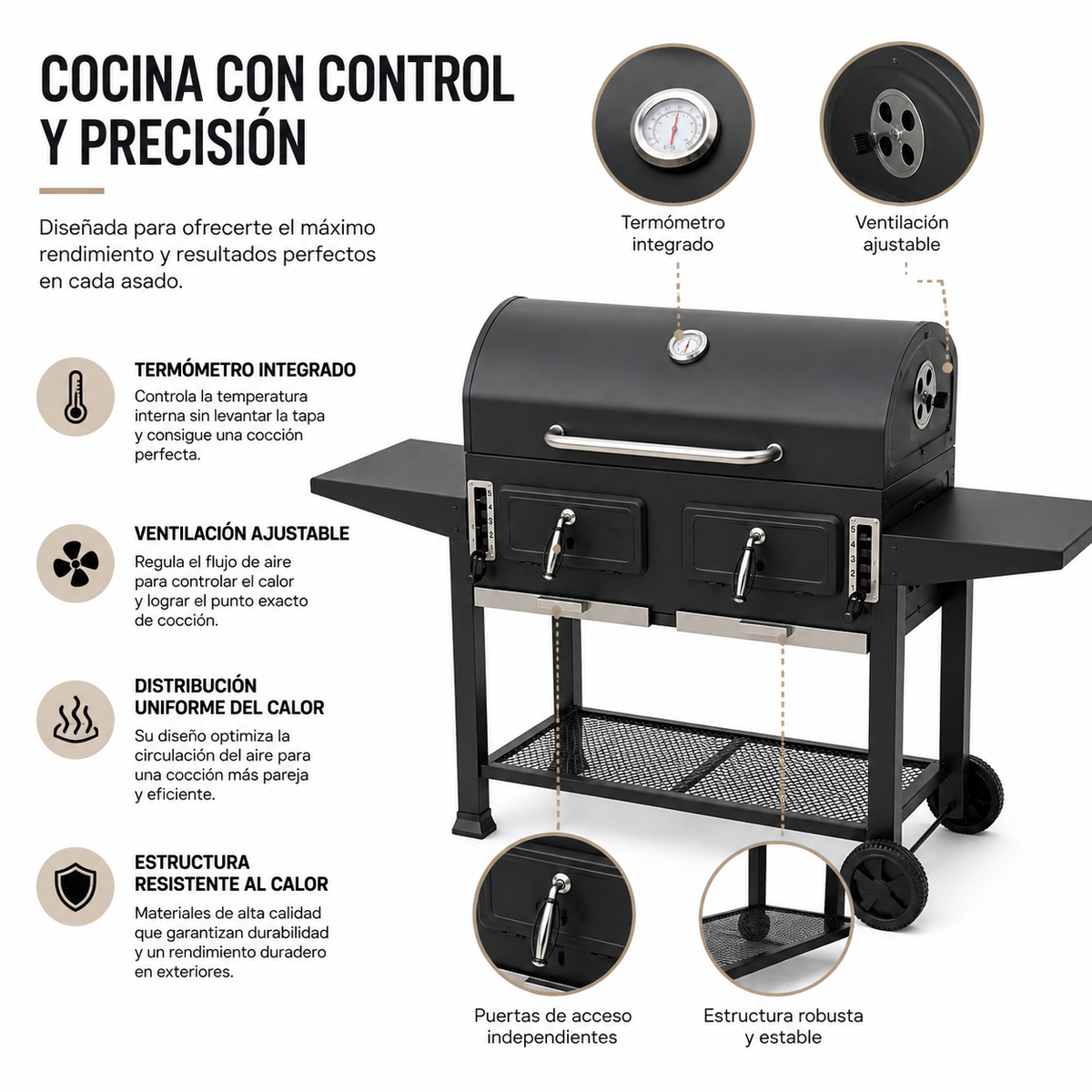 Barbecue a carbone a doppia camera con ventilazione regolabile