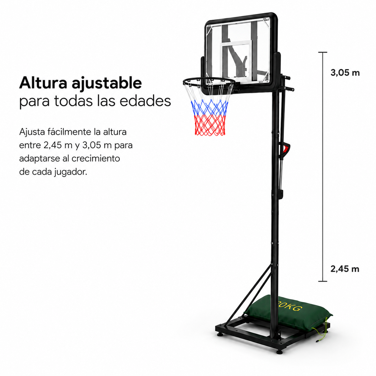 Canasta de Baloncesto con Altura Regulable 2,45-3,05 m