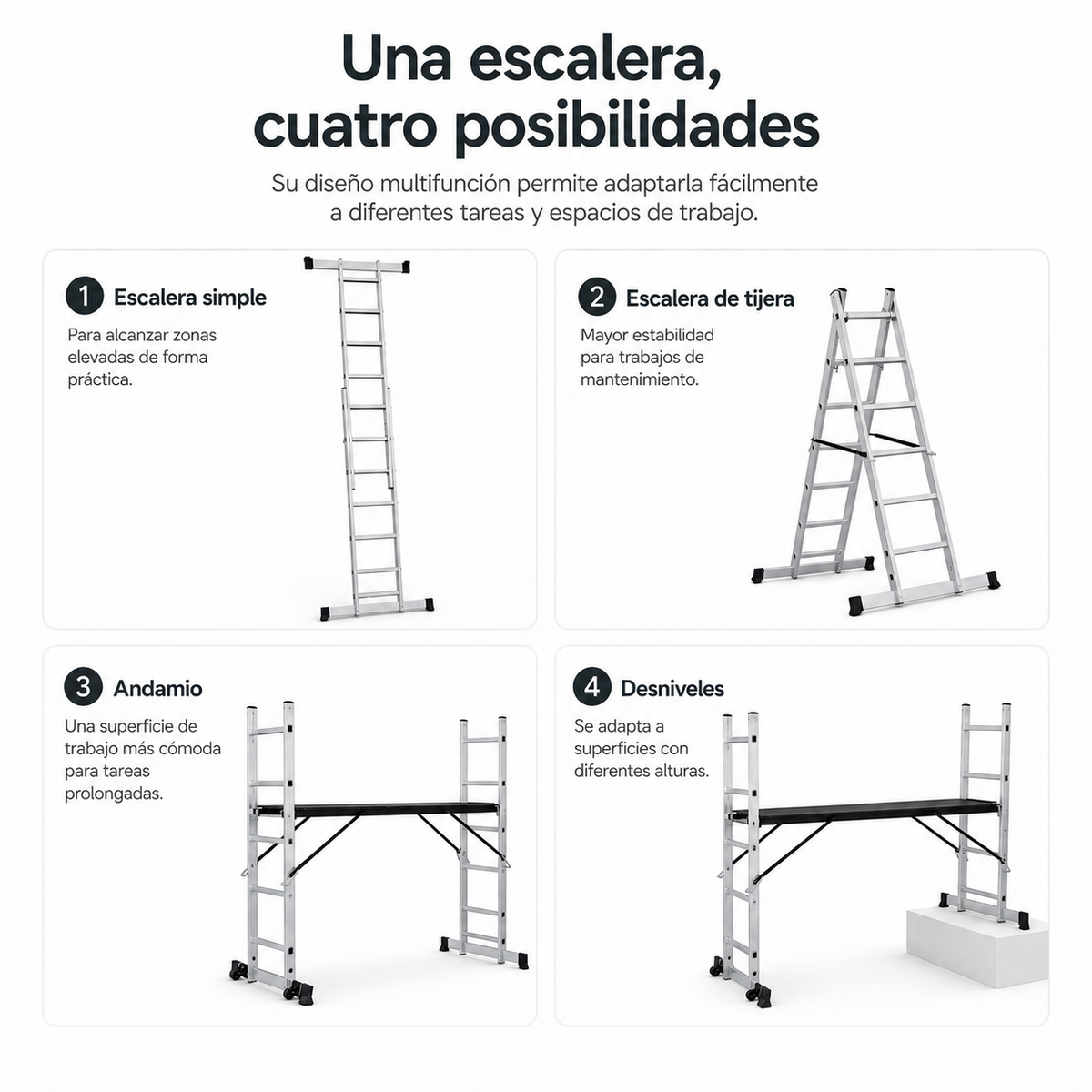Escalera Multifunción 4 En 1 Con Plataforma Antideslizante