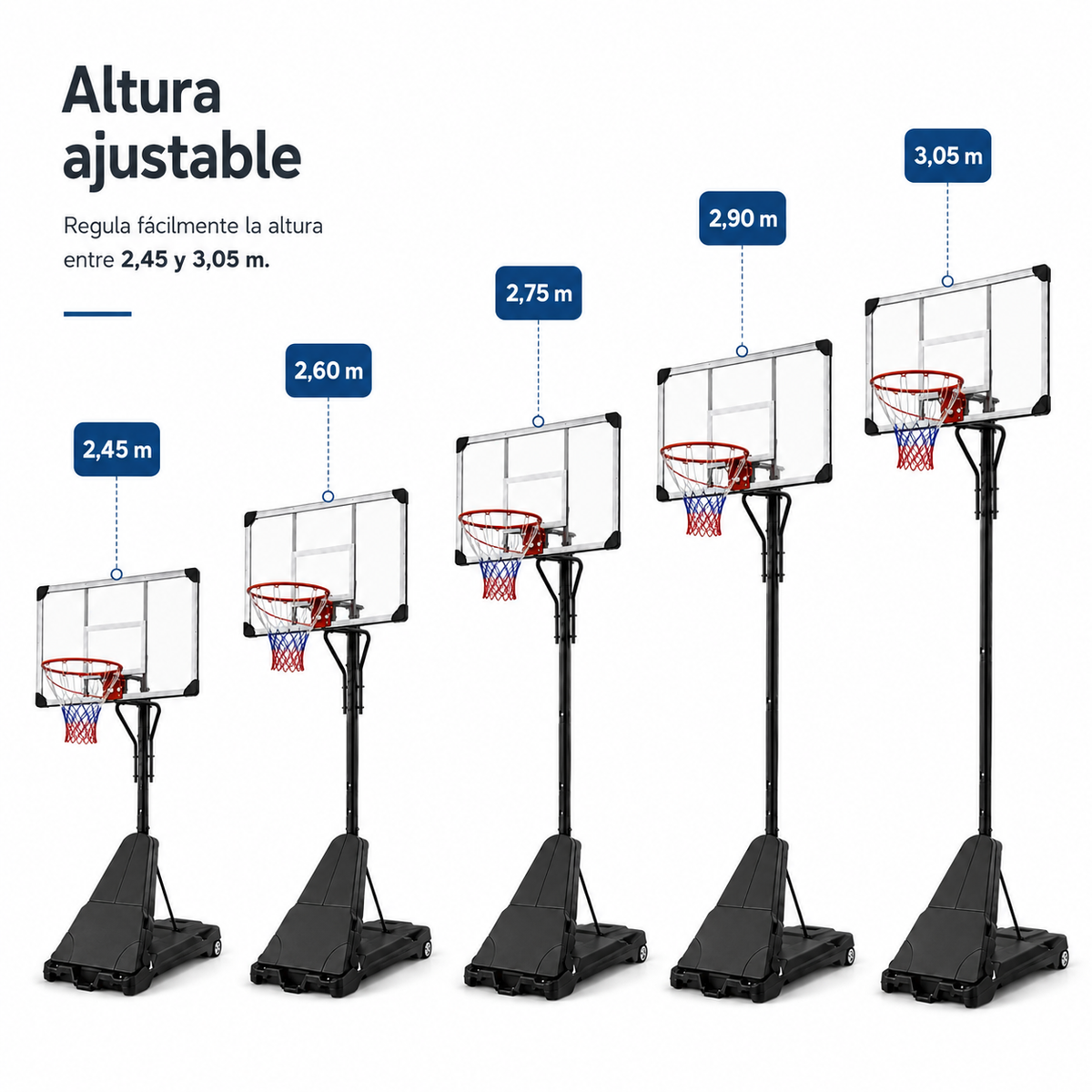 Panier de basket portable avec hauteur réglable 2,45-3,05 m
