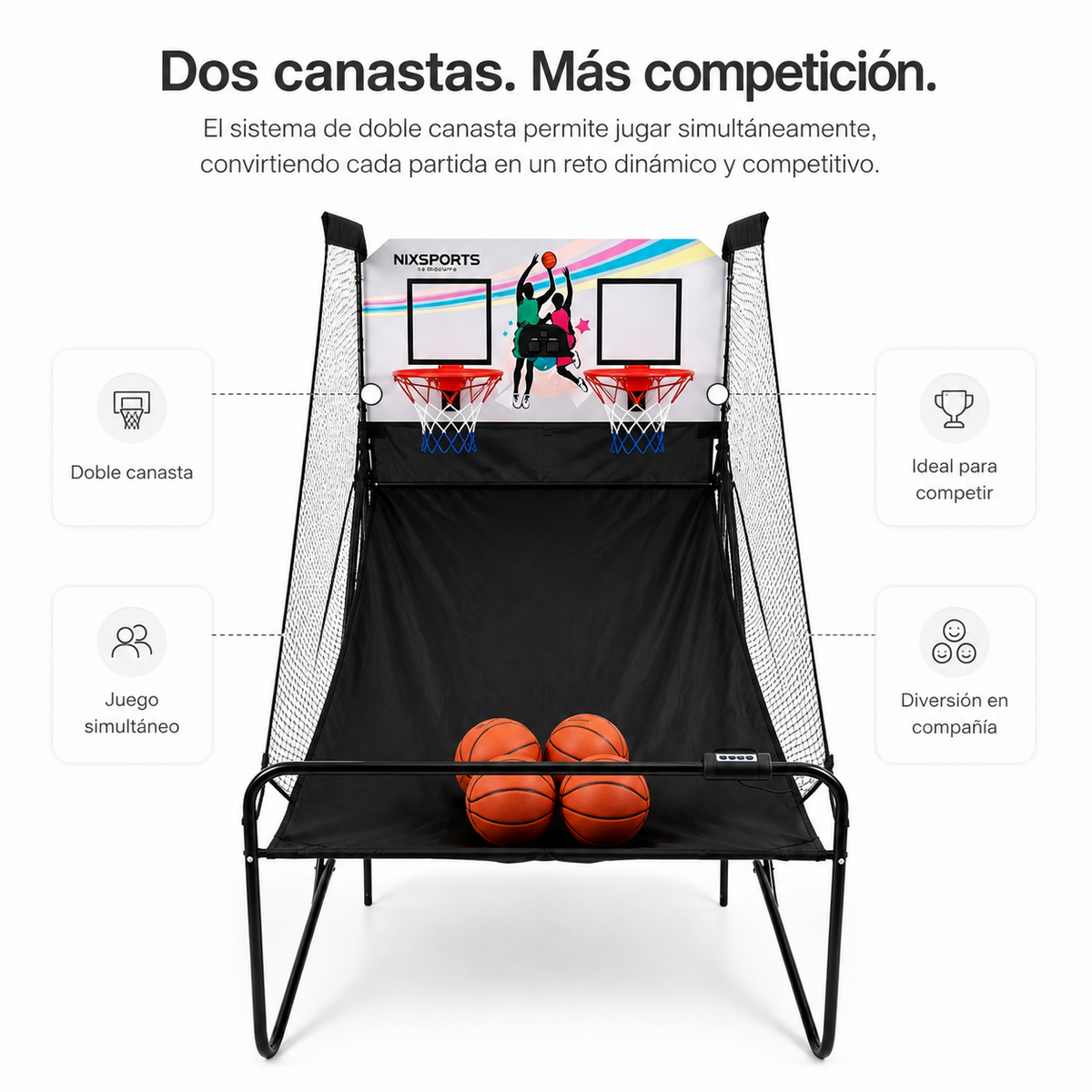Canestro basket doppio arcade per bambini pieghevole con tabellone elettronico