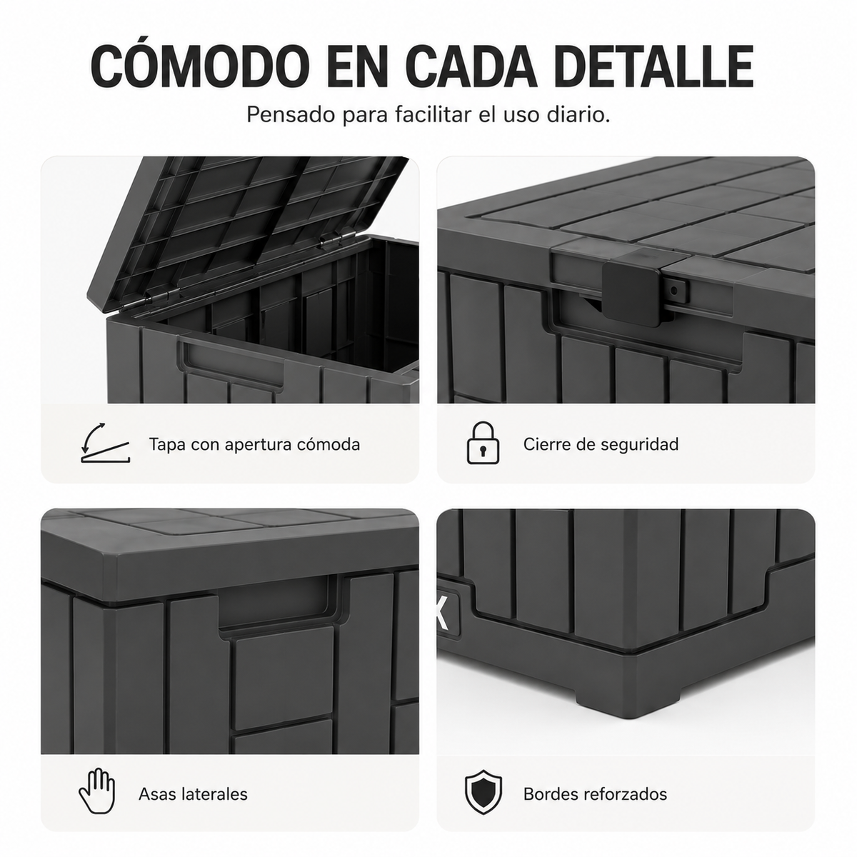 Baú De Armazenamento Exterior Impermeável 130 L Com Tampa Reforçada