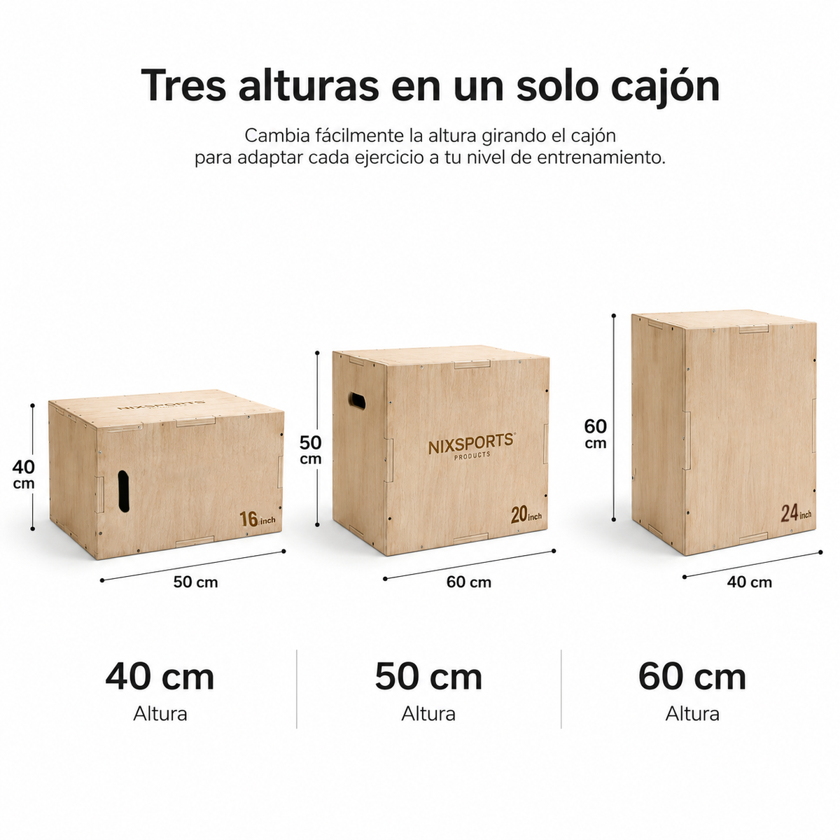 Cajón Pliométrico De Madera Tres Alturas