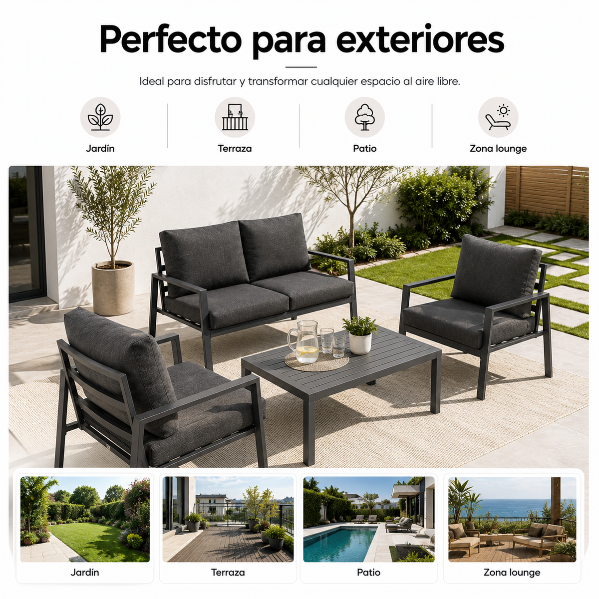 Conjunto de Jardín Antracita 4 Piezas