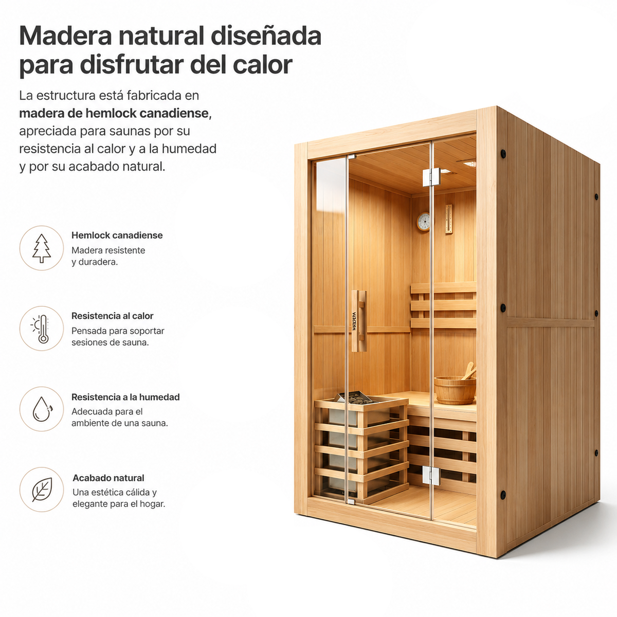 Finnische Sauna für 2 Personen aus kanadischem Hemlock-Holz