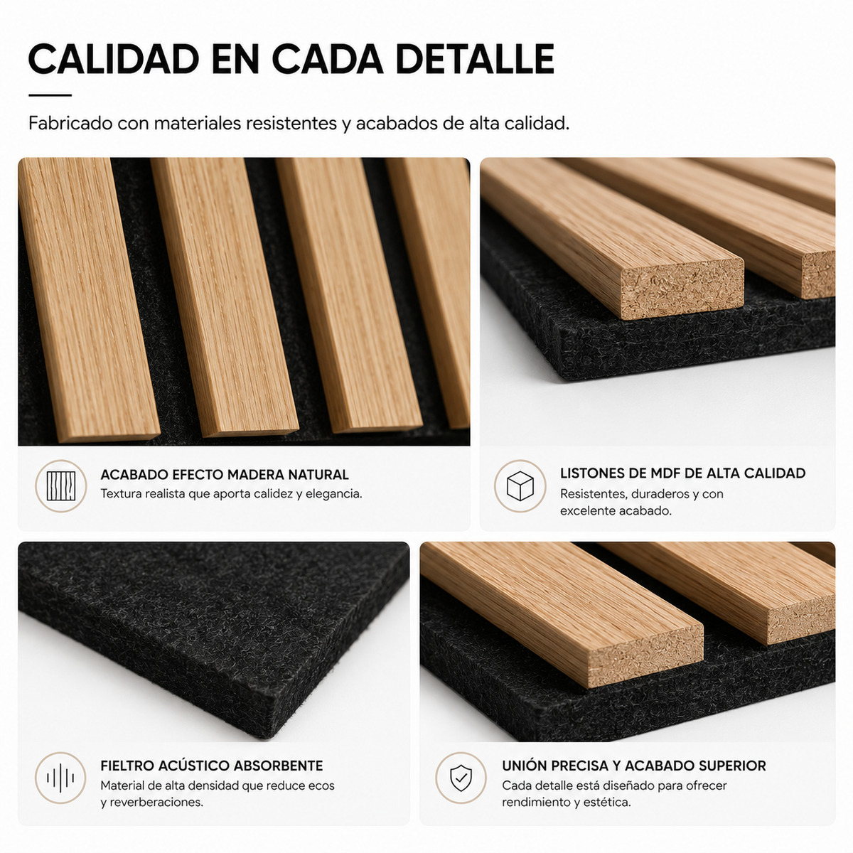 Panel Acústico MDF Con Listones Y Aislamiento 120x60 Cm Pack 2