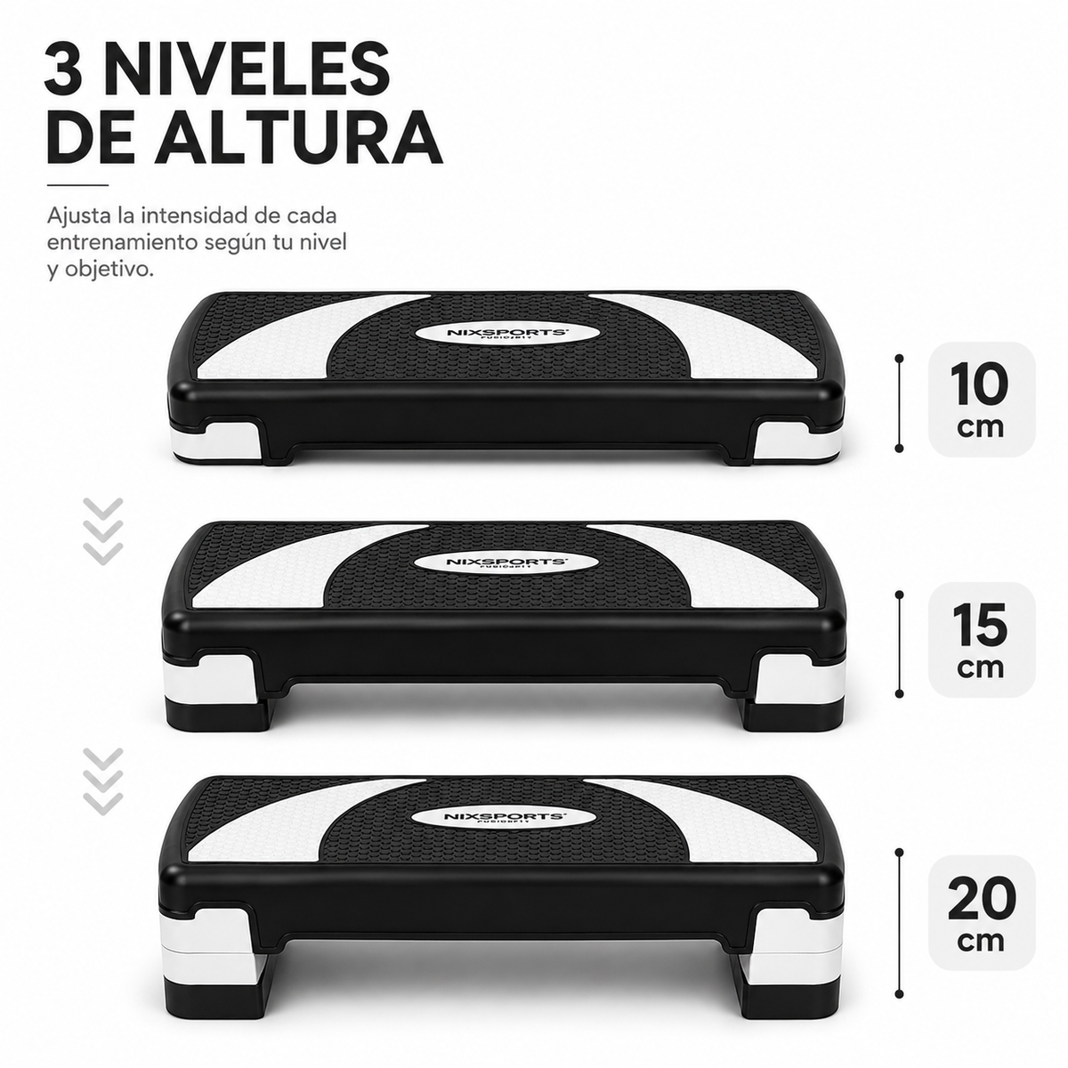 Step aerobico regolabile con 3 altezze e superficie antiscivolo