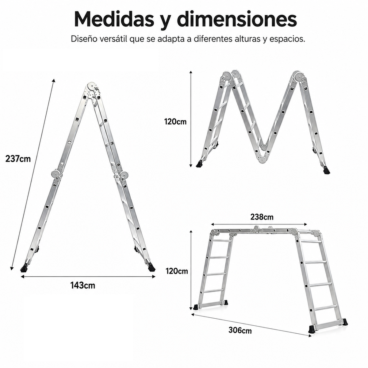 Scala in Alluminio Multiposizione 4 in 1 Pieghevole