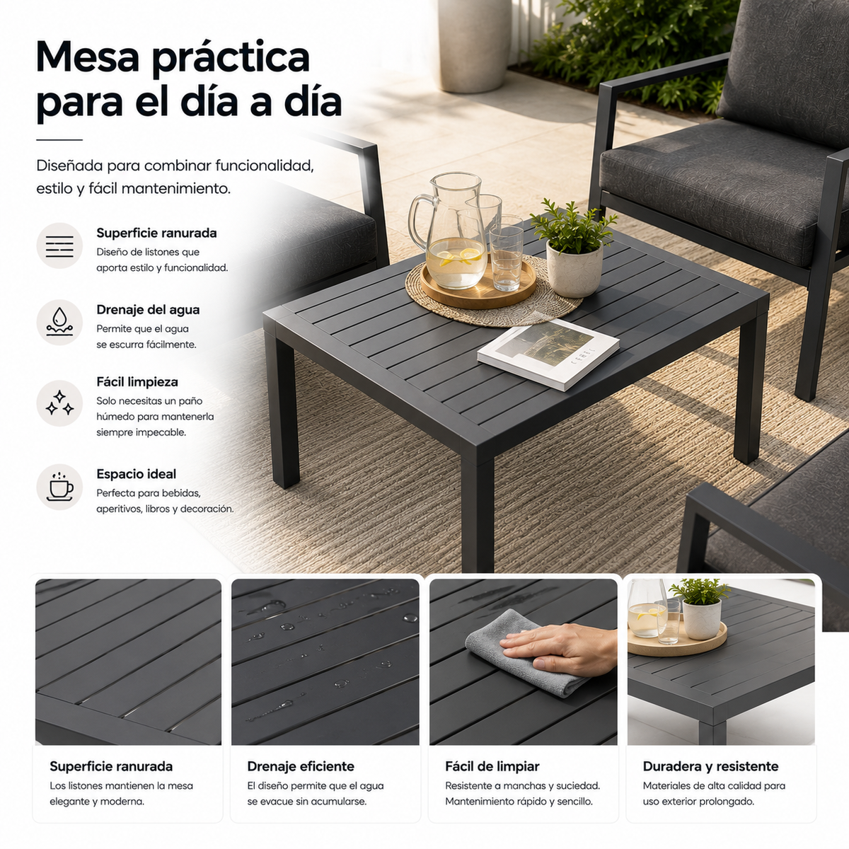 Conjunto de Jardín Antracita 4 Piezas