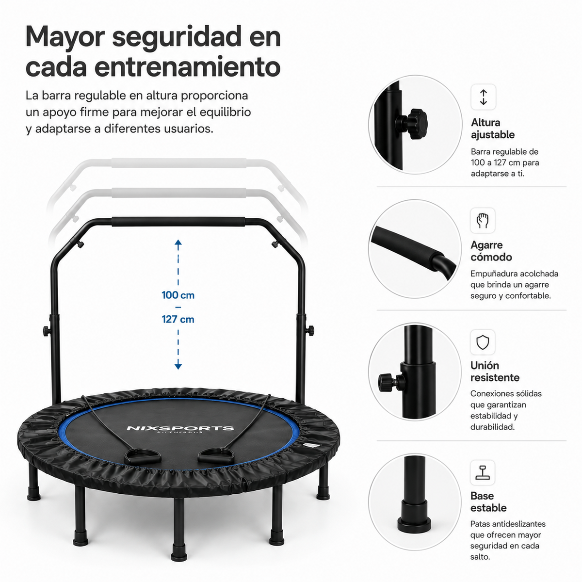 3-in-1 Fitness-Trampolin mit verstellbarer Stange