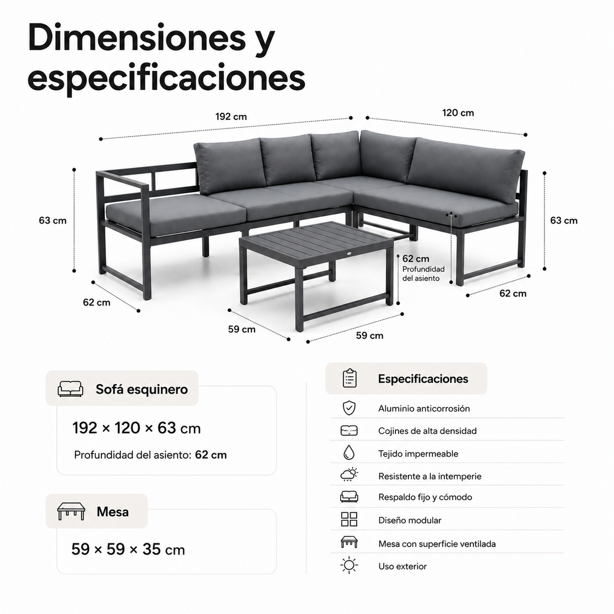 Modulares Ecksofa Gartenset Aluminium Anthrazit