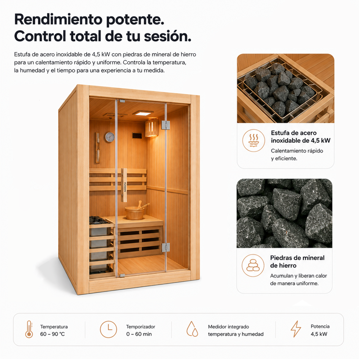 Finnische Sauna für 3 Personen aus kanadischem Hemlock-Holz
