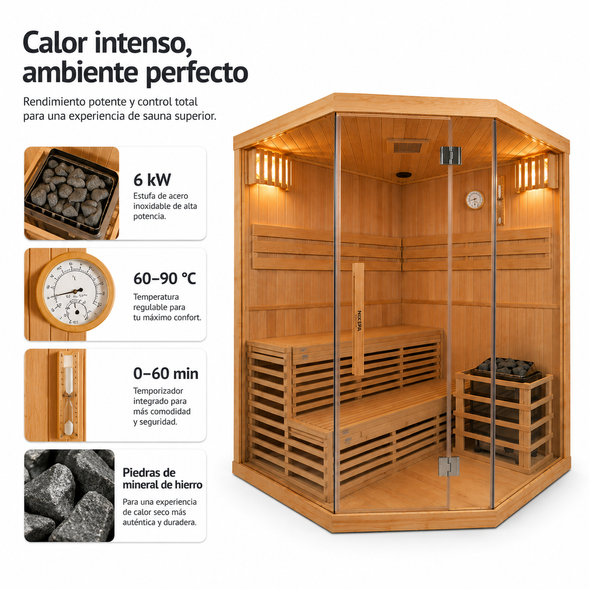 Eck-Finnische Sauna für 4-5 Personen aus kanadischem Hemlock-Holz