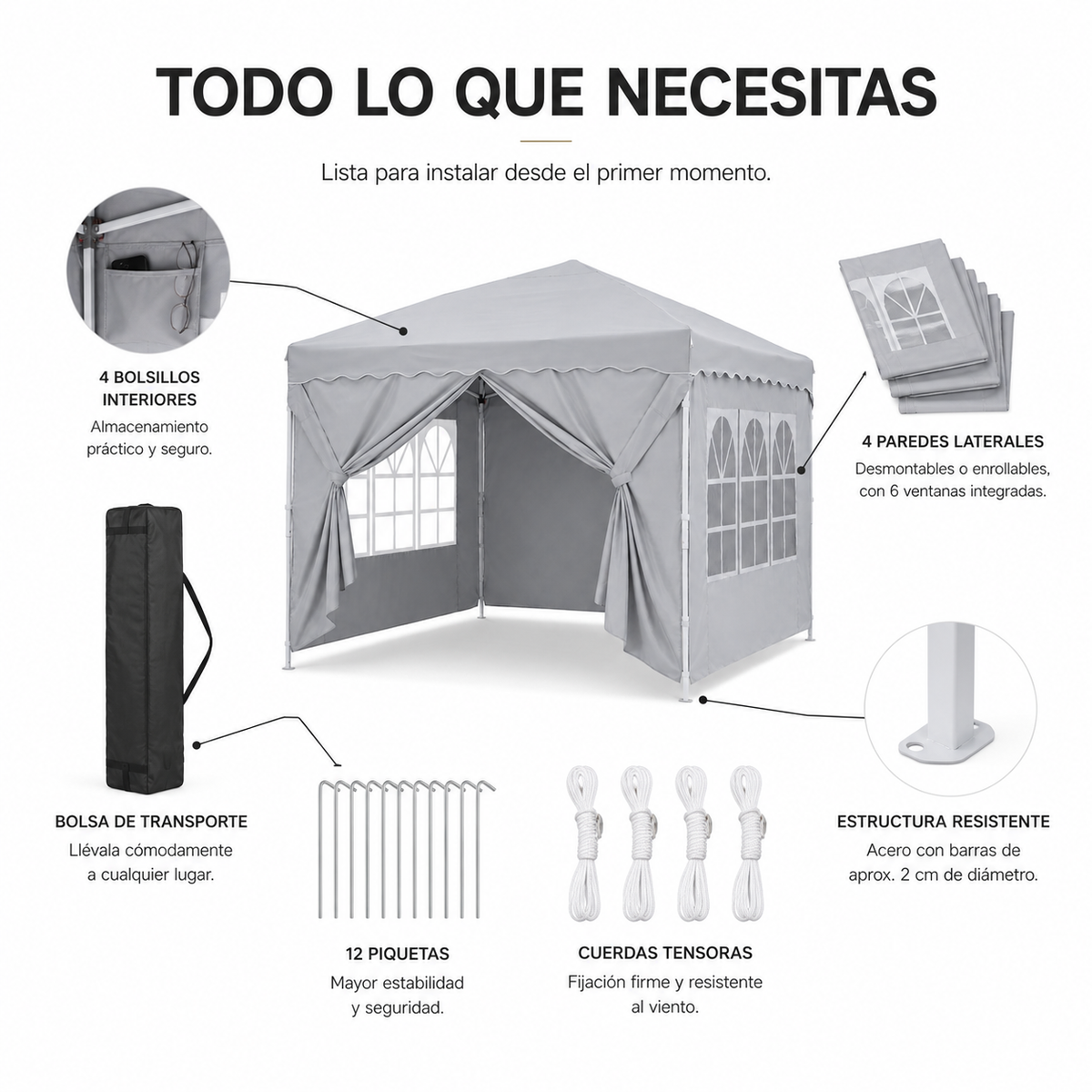 Tenda Dobrável 3x3 M Com 4 Paredes Laterais E Estrutura Reforçada