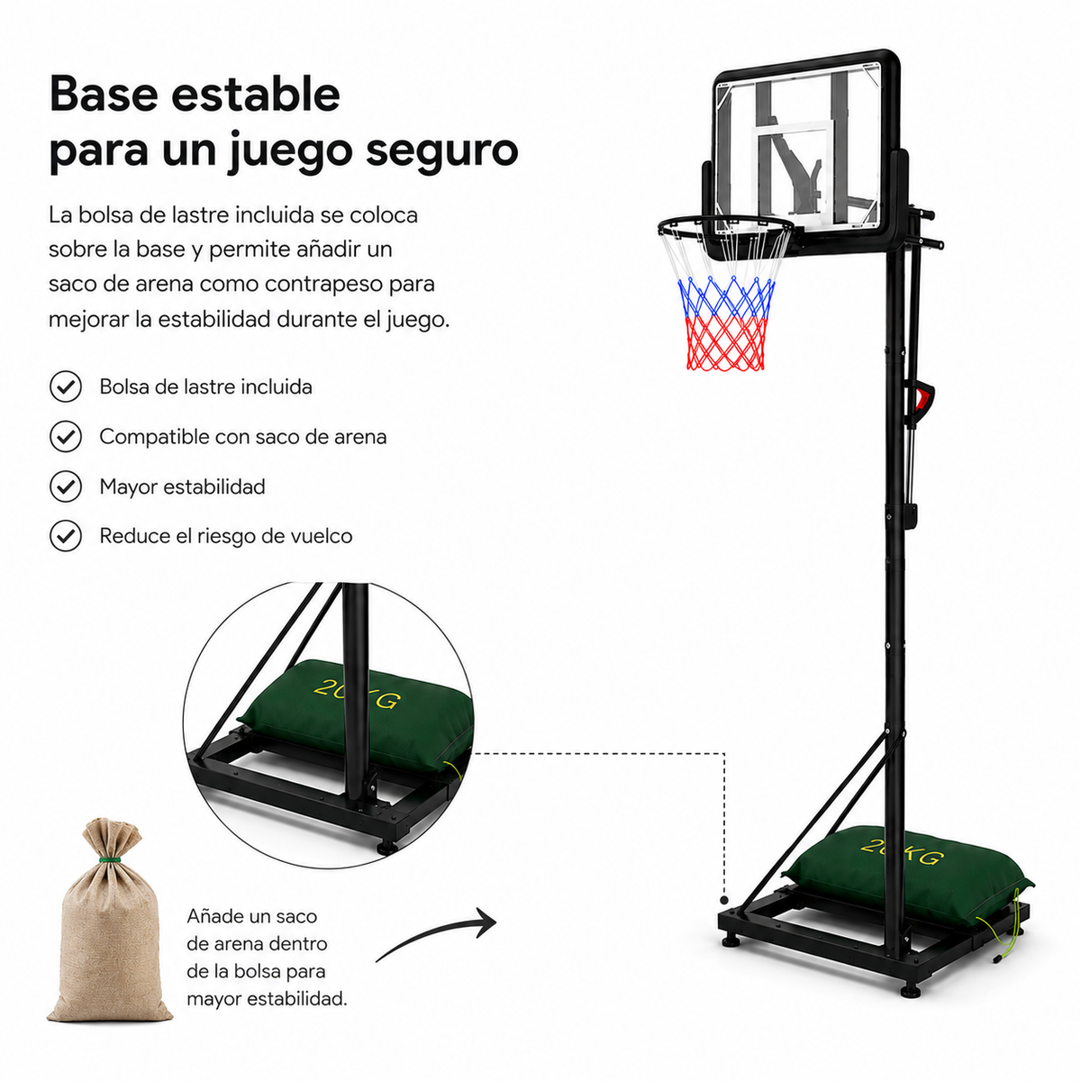 Canasta de Baloncesto con Altura Regulable 2,45-3,05 m