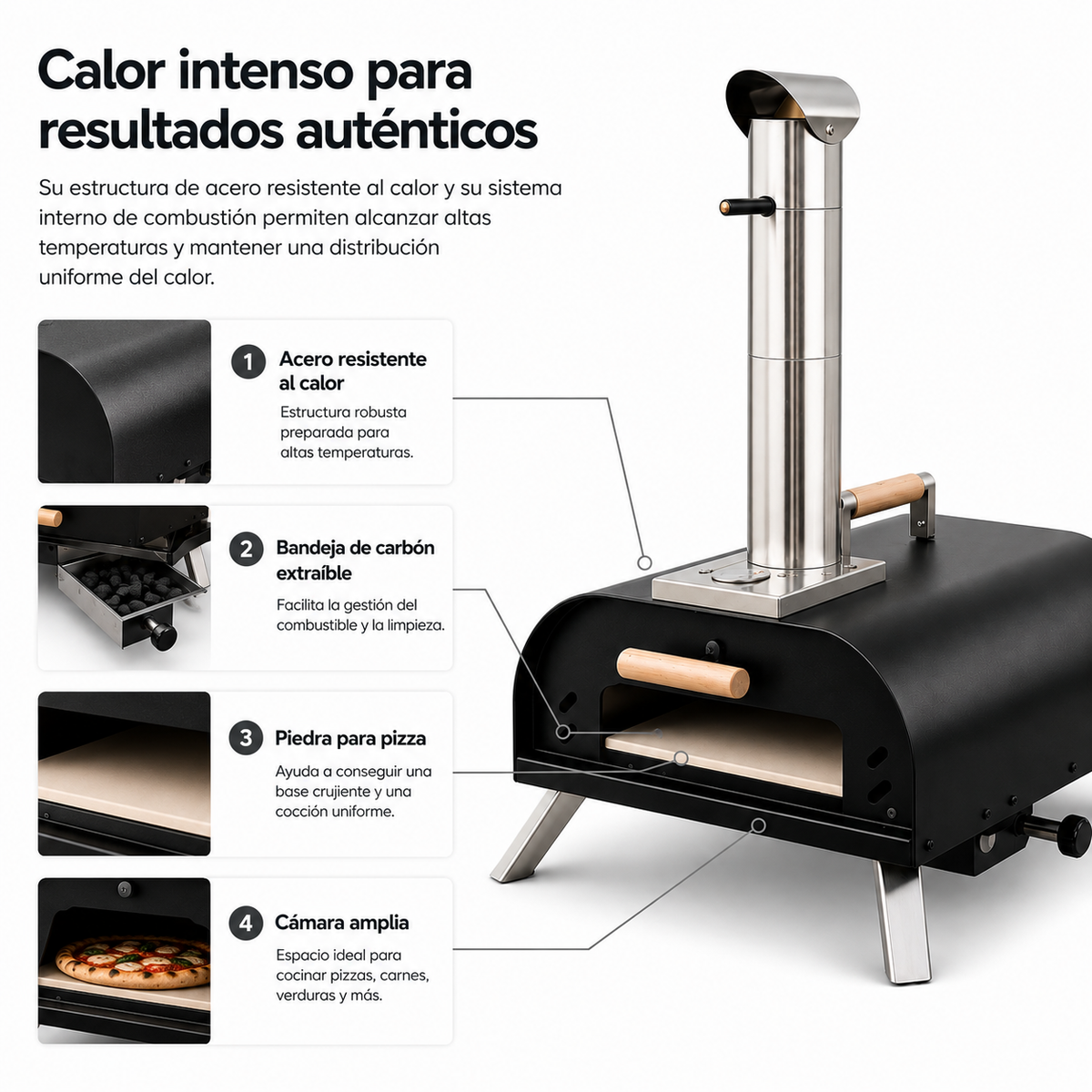 Horno De Pizza Portátil A Carbón Con Chimenea Y Termómetro Integrado