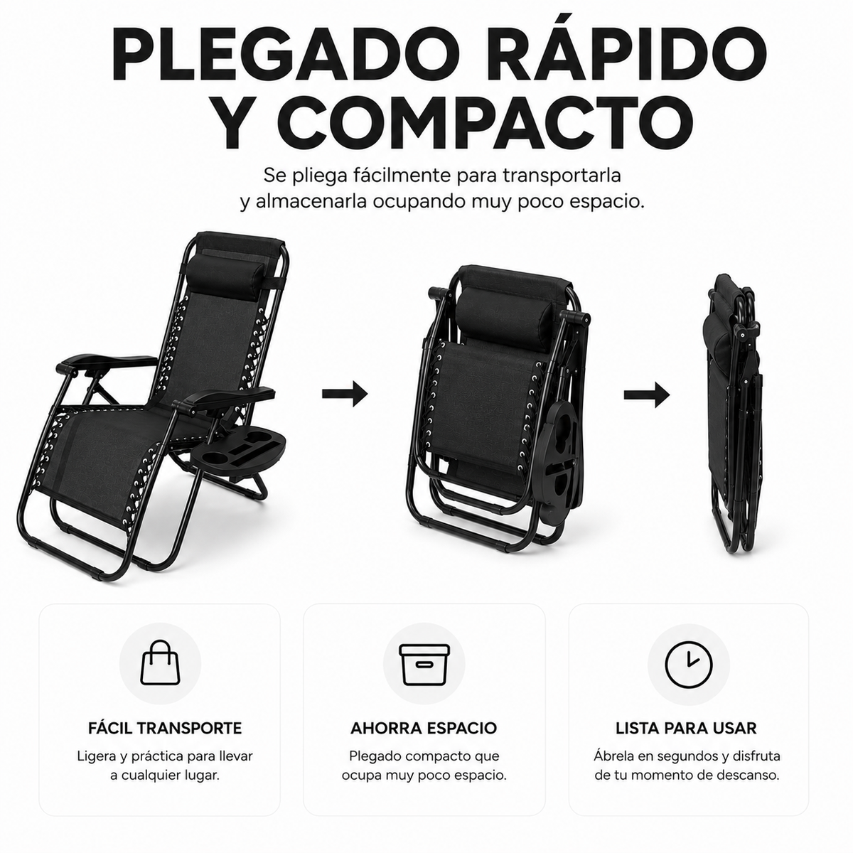 Pack 2 Tumbonas Plegables Playa Negra Con Portavasos