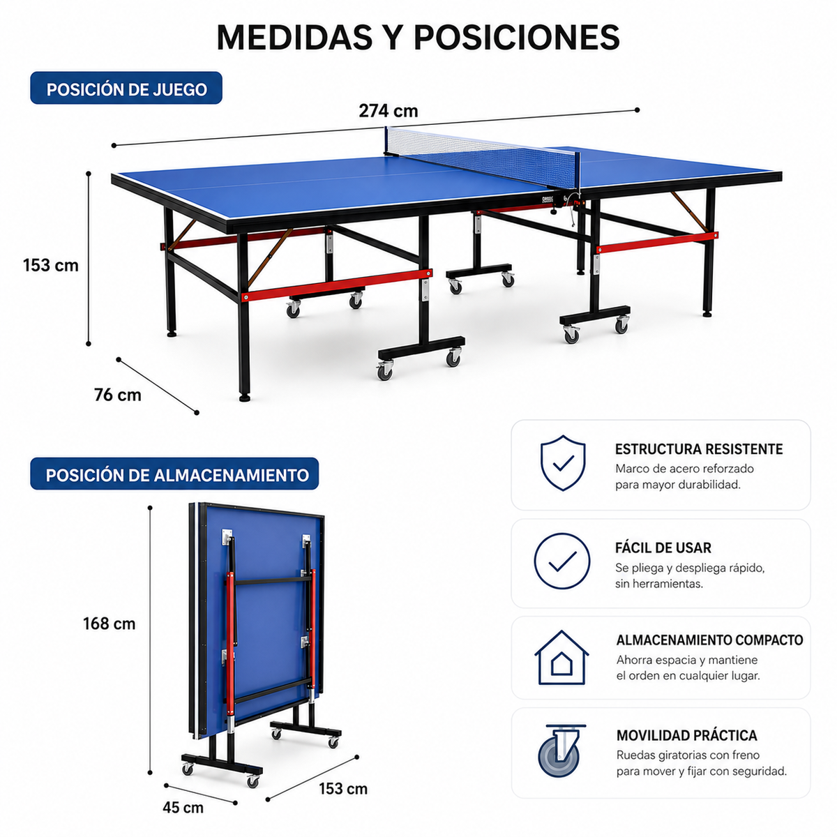 Mesa De Ping Pong Plegable Compacta Con Red Incluida