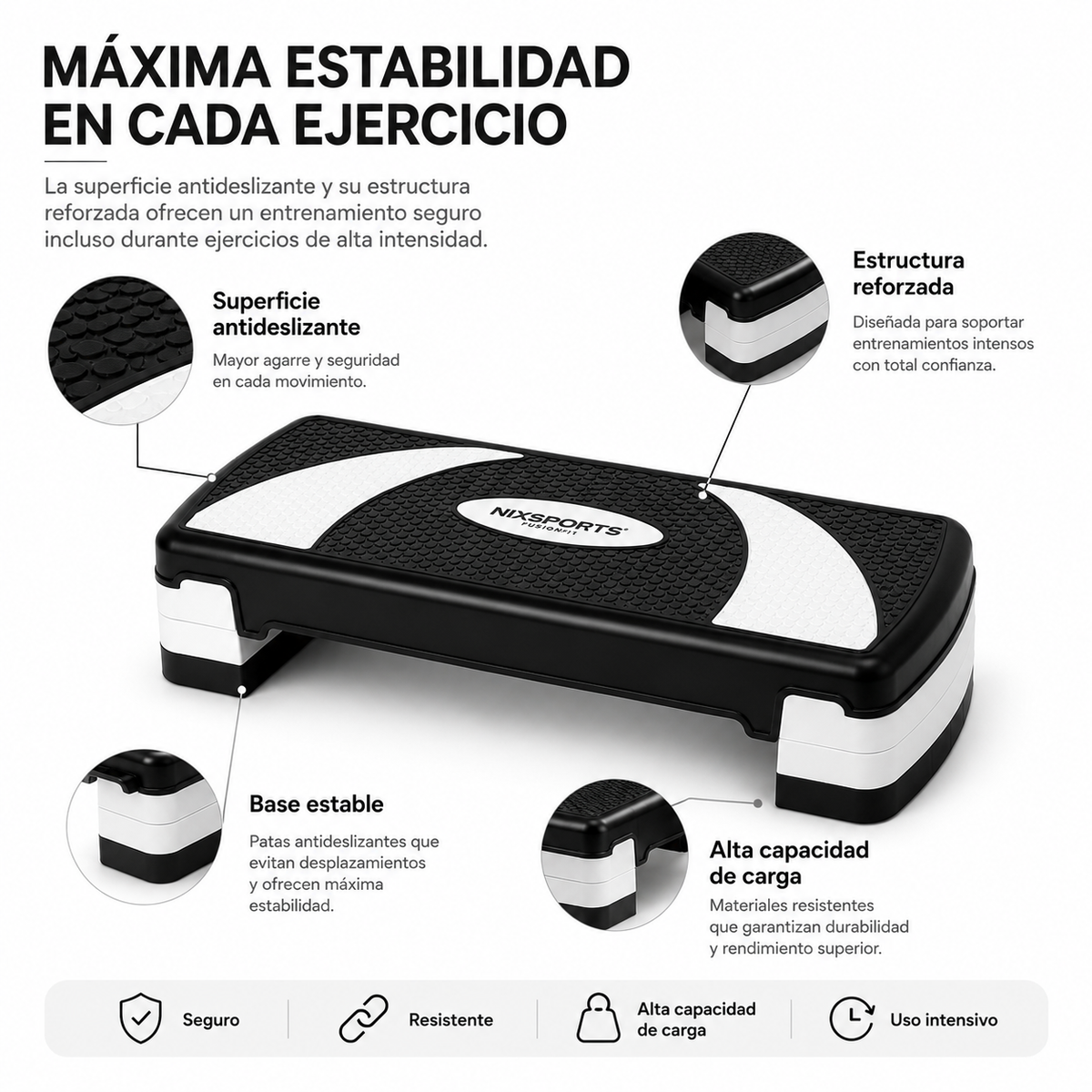 Step aerobico regolabile con 3 altezze e superficie antiscivolo
